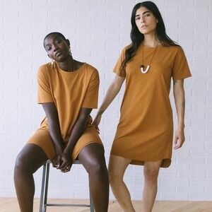 Tradlands | Baja T Shirt Dress Siena Mustard Orange Medium Crewneck Cotton